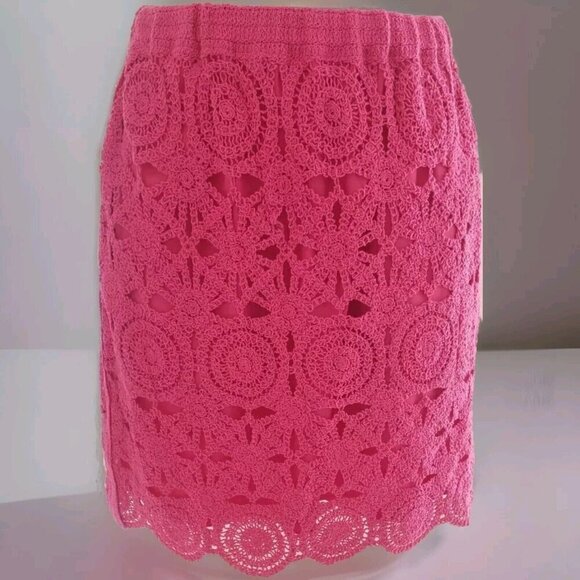 NWT CAROLINE CONSTAS NEW YORK  RASPBERRY PINK CROCHET MINI SKIRT SZ XS - Picture 3 of 8
